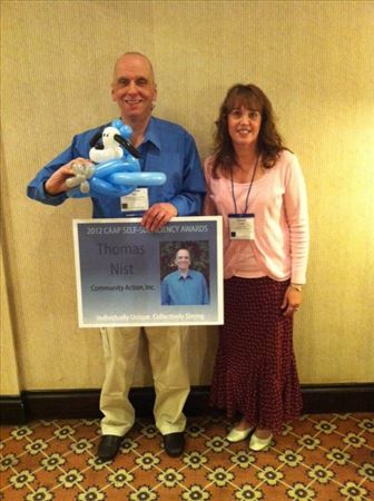 Award recipient, Thomas Nist, with Community Action, Inc. Case Manager, Cheryl Craft.