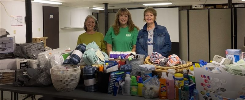 P.E.O. Chapter W members recently held a community outreach event to support the area homeless through household items and supplies donated to Community Action, Inc.'s Homeless Shelters in Jefferson County.  Pictured are: (L-R) Karen Burkett, PEO member; Cheryl Craft, Homeless Services Coordinator at Community Action, Inc.; and Kathy Renne, PEO member.